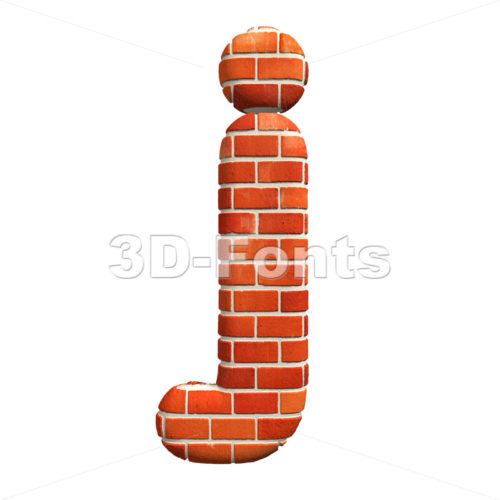 3d Lowercase character J covered in Brick wall texture