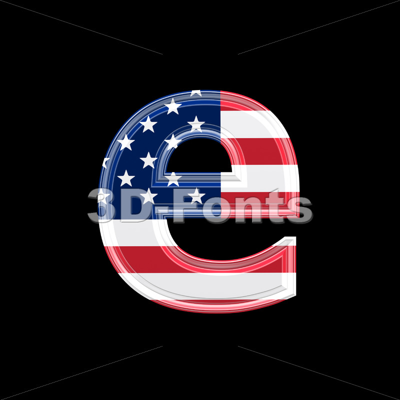 American 3d Character E Lower Case Letter On Black Background