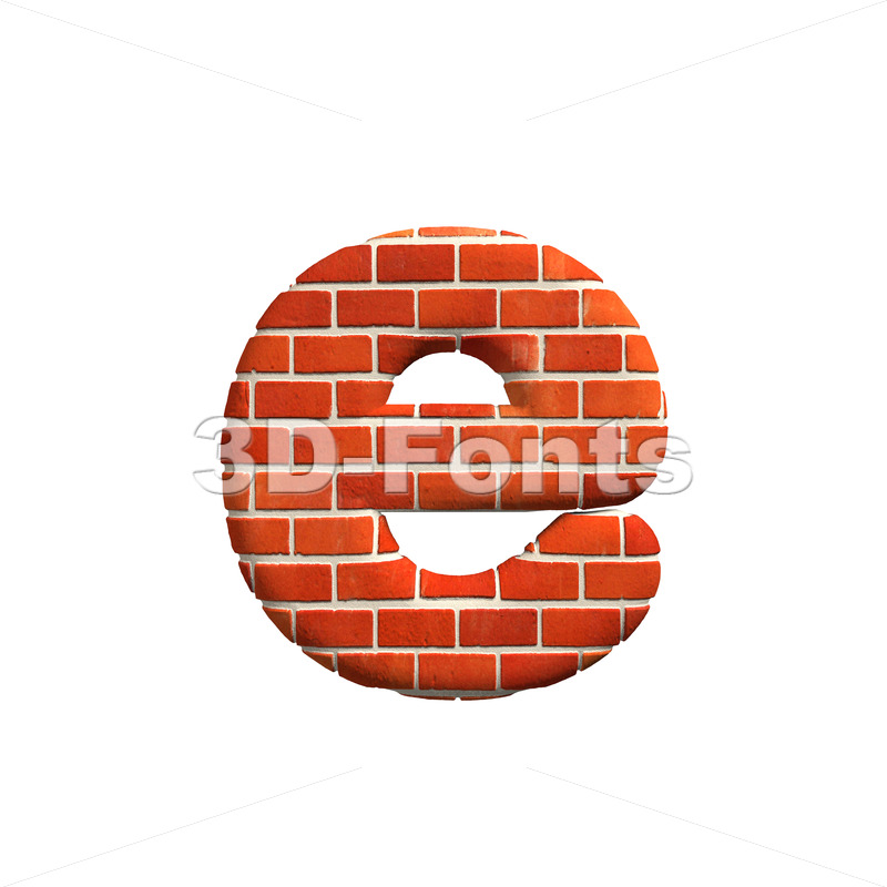 Brick 3d Character E Lower Case Letter On White Background