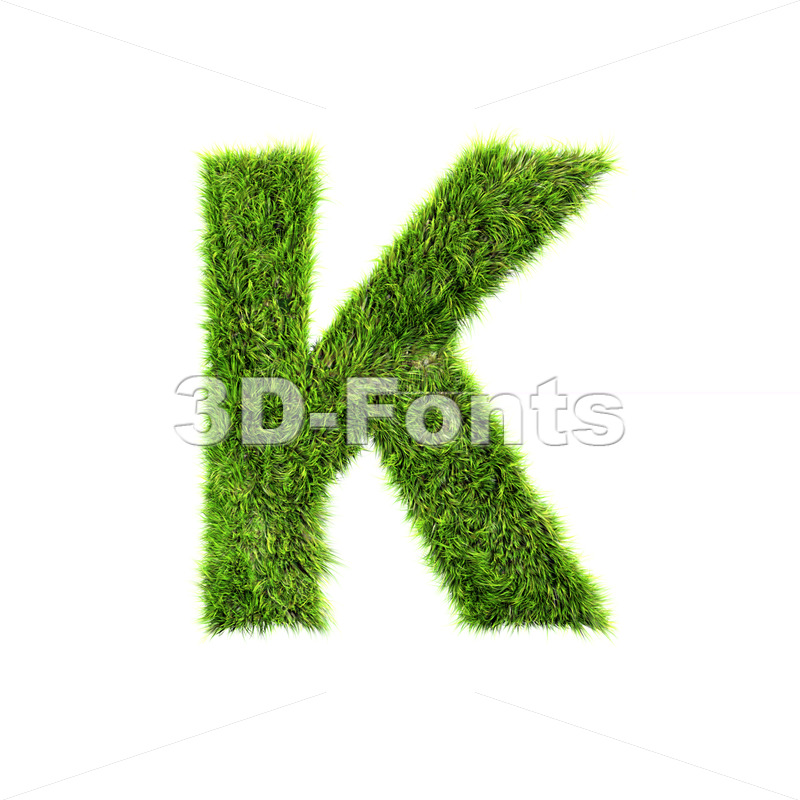 Uppercase green grass letter K | Capital font on white background