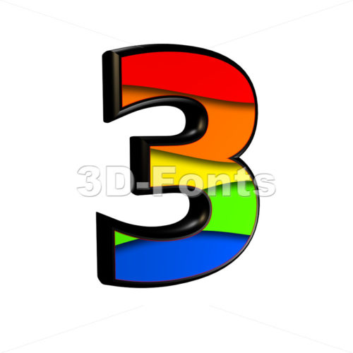 Rainbow number 3 - 3d digit - 3d-fonts