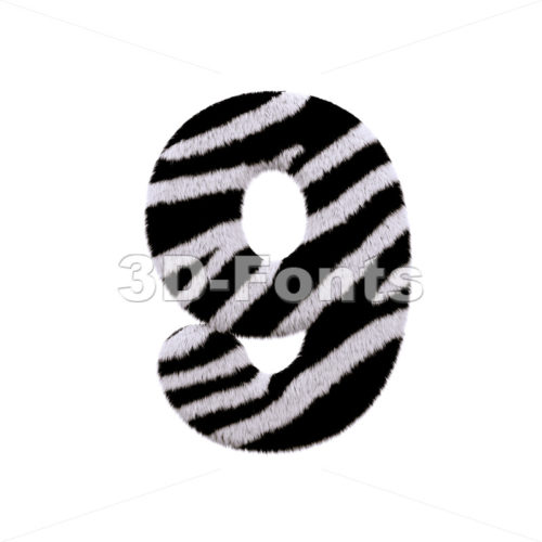 zebra number 9 - 3d digit - 3d-fonts