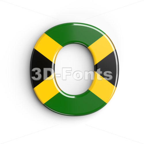 3d Upper-case letter O covered in jamaica flag texture - 3d-fonts