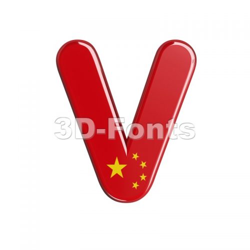 Capital chinese flag letter V - Upper-case 3d character - 3d-fonts