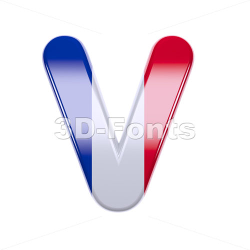 Capital french flag letter V - Upper-case 3d character - 3d-fonts