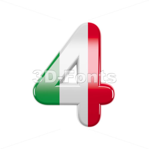 Italian flag digit 4 - 3d number - 3d-fonts