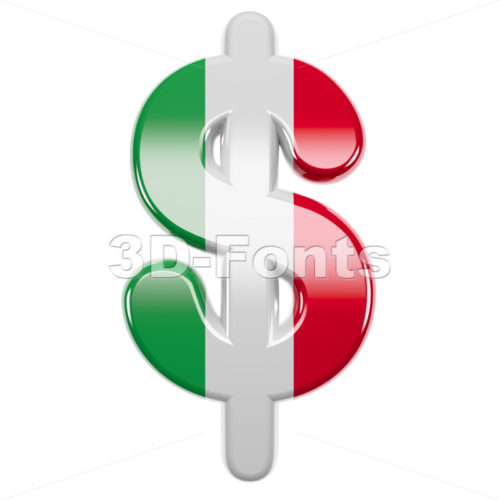 Italian flag dollar currency sign - 3d money symbol - 3d-fonts
