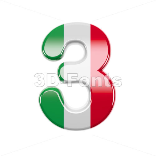 Italian flag number 3 - 3d digit - 3d-fonts