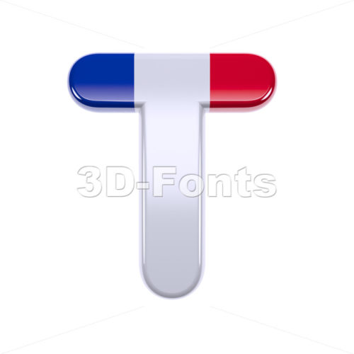 french flag colors character T - Uppercase 3d letter - 3d-fonts
