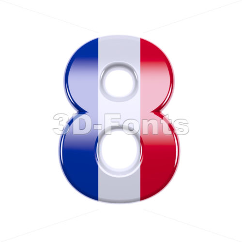 french flag digit 8 - 3d number - 3d-fonts