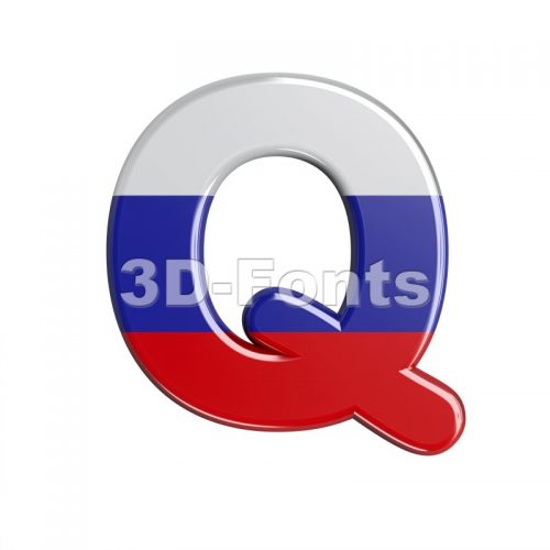 3d Upper-case font Q covered in Russia flag texture - 3d-fonts