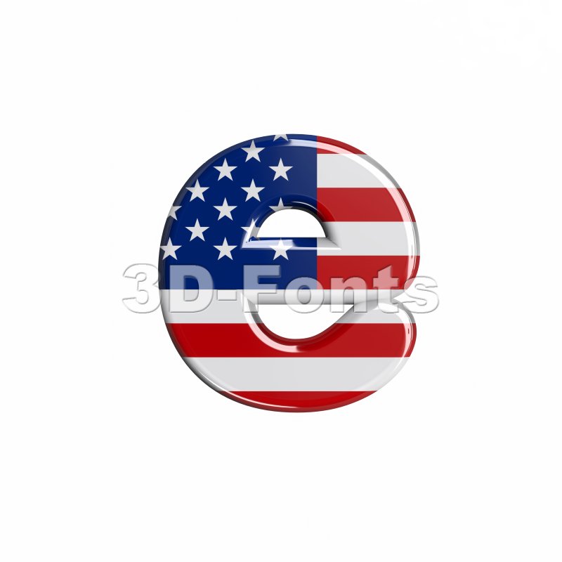 American Flag 3d Character E Lower Case Letter On White Background