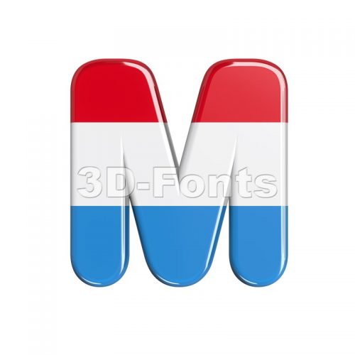 3d Capital character M covered in flag of Luxemboug texture - 3d-fonts