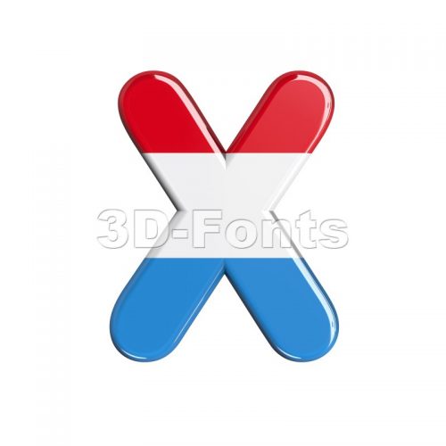 3d Upper-case character X covered in flag of Luxemboug texture - 3d-fonts