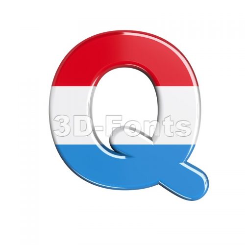 3d Upper-case font Q covered in flag of Luxemboug texture - 3d-fonts