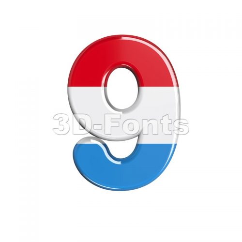 Luxembourg number 9 - 3d digit - 3d-fonts