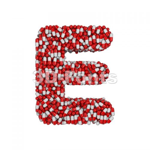 3d Capital character E covered in pharmaceutical pills - 3d-fonts
