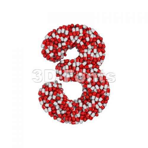 pills number 3 - 3d digit - 3d-fonts