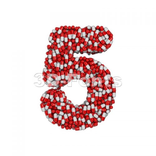 pills number 5 - 3d digit - 3d-fonts