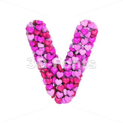 Capital Valentine letter V - Upper-case 3d character - 3d-fonts