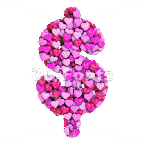 Valentine dollar currency sign - 3d money symbol - 3d-fonts