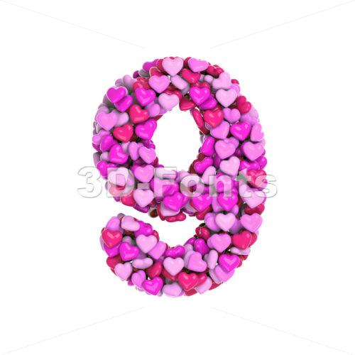 Valentine number 9 - 3d digit - 3d-fonts