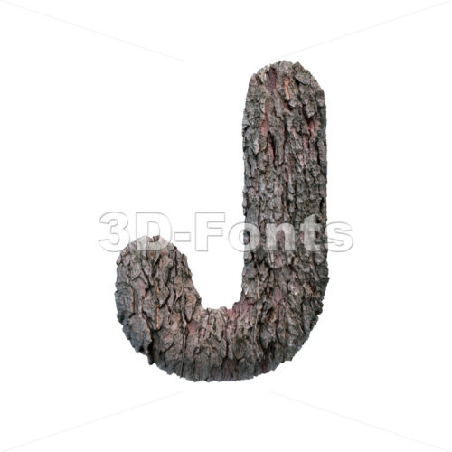 tree bark font J - Uppercase 3d character