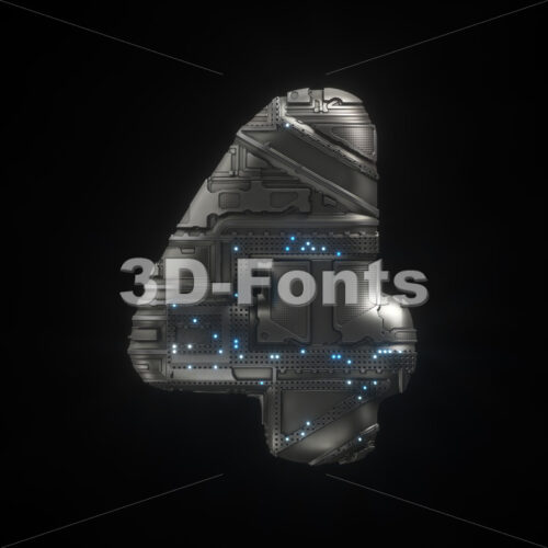 Sci-Fi number 4 -  3d digit - 3D Fonts Collections | Top Quality Letters, Numbers and Symbols !