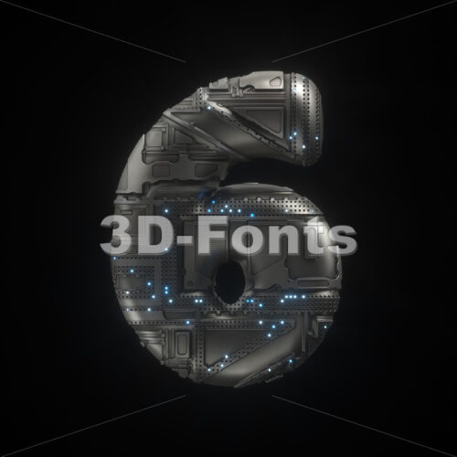 Sci-Fi number 6 -  3d digit - 3D Fonts Collections | Top Quality Letters, Numbers and Symbols !
