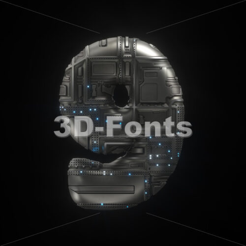 Sci-Fi digit 9 -  3d number - 3D Fonts Collections | Top Quality Letters, Numbers and Symbols !