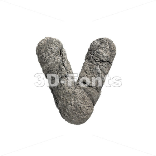 Lowercase fractured rock font V - Small 3d letter