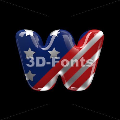 american flag alphabet letter W - Lower-case 3d character