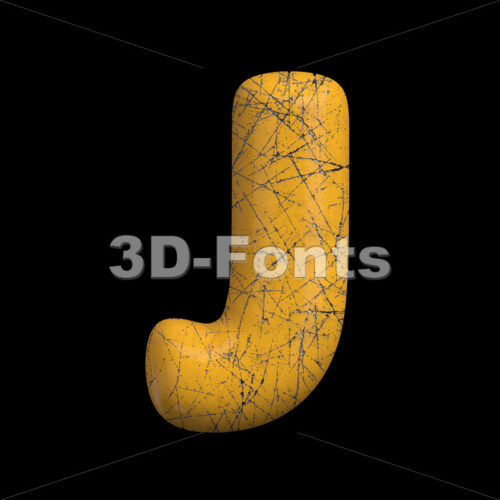 Yellow painted metal font J - Uppercase 3d character