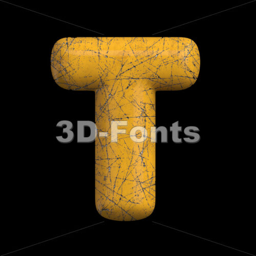 Yellow painted metal character T - Uppercase 3d letter