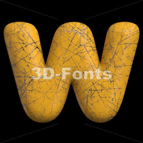 Yellow painted metal font W - Capital 3d letter