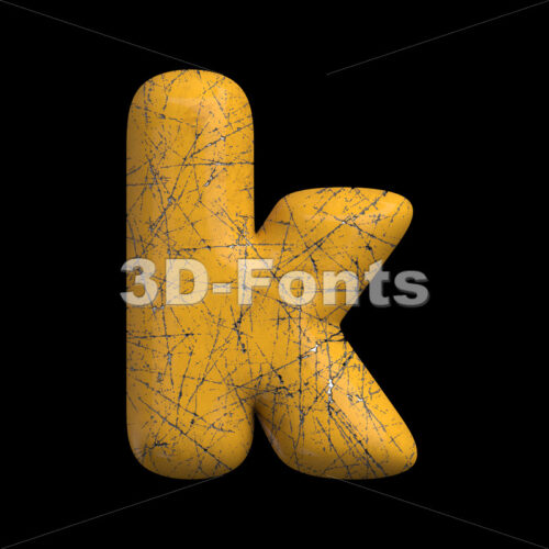 Lower-case Yellow painted metal character K - Small 3d letter