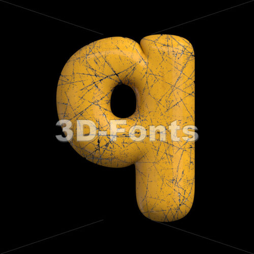 damaged yellow alphabet font Q - Lower-case 3d letter