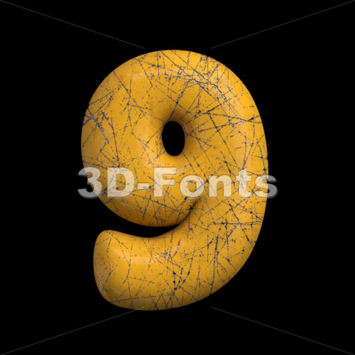 Scratched metal digit 9 - 3d number