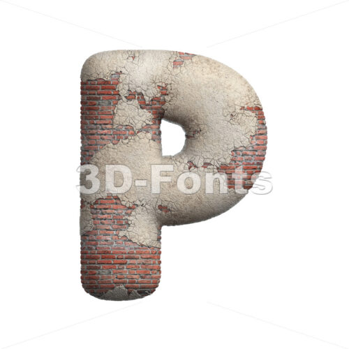 Upper-case damaged wall character P - Capital 3d font