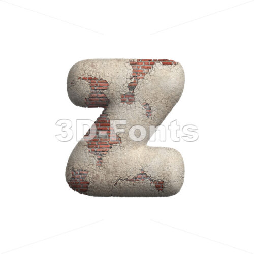 damaged wall 3d character Z - Lower-case 3d font