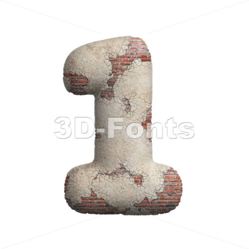 plastered brick digit 1 - 3d number