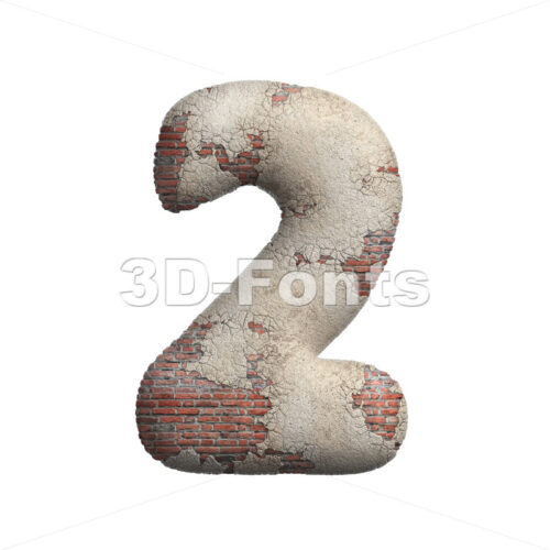 plastered brick number 2 - 3d digit