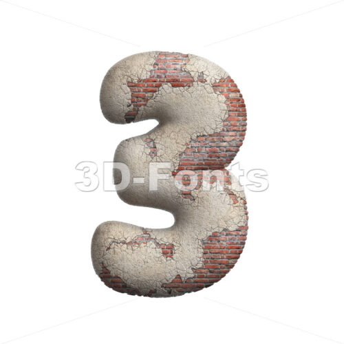plastered brick digit 3 - 3d number