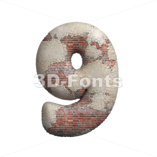 plastered brick digit 9 - 3d number