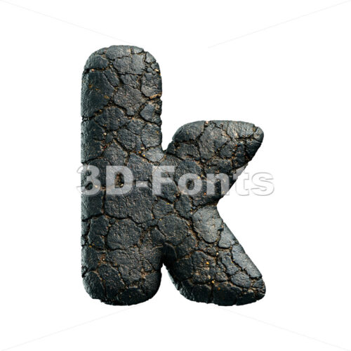 Lower-case cracked tarmac character K - Small 3d letter