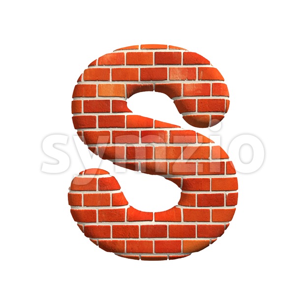 3d Uppercase font S covered in Brick texture