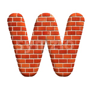 Red brick font W - Capital 3d letter Stock Photo