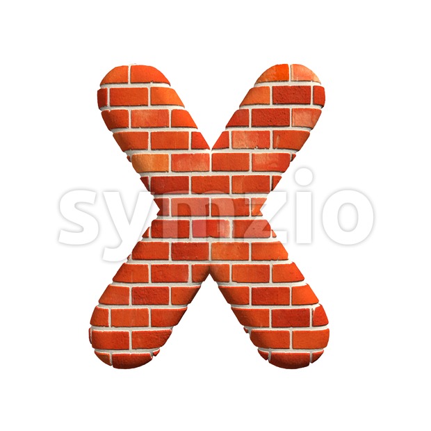 3d Upper-case character X covered in Brick texture
