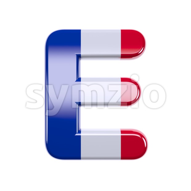 3d Capital character E covered in french texture Stock Photo