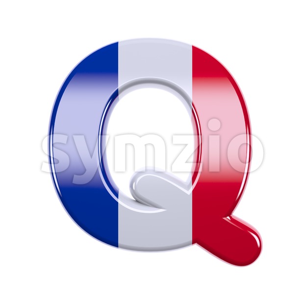 3d Upper-case font Q covered in french texture Stock Photo